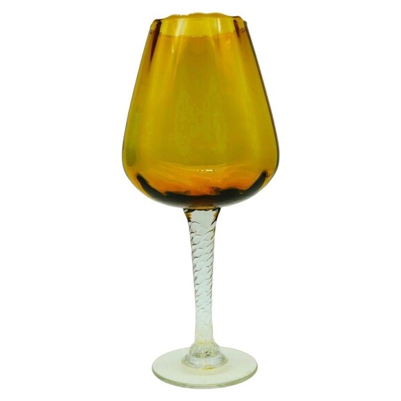 VTG Empoli 2 Optical Glass 10" Tall Snifters Green Amber Twisted Stem . Mint! - Picture 2 of 7